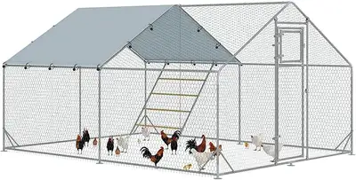 129 sq ft enclosure houses 12–18 chickens 1 in galvanized steel and coated mesh Feeding door inside...