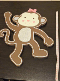 Babies"R"Us Brown Wooden Nursery Hanging Monkey Wall Decor 14 In