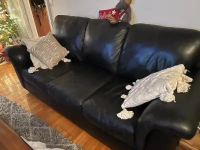 Modern black leather sofa and love seat, View more