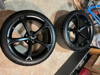 4 rims off a Corvette GS. Rear rims are 19X12 with very good 325 x 30 R 19 Cooper Zeon Tires. Front...