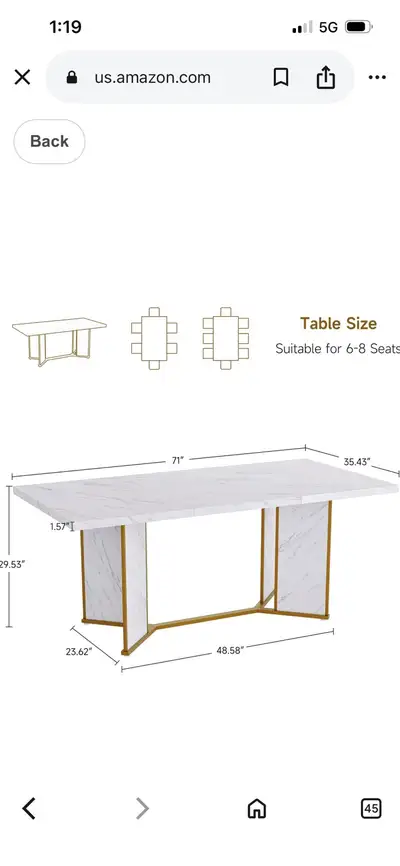New ONBRILL 71 Inch Rectangular Dining Table for 6-8 People,, View more