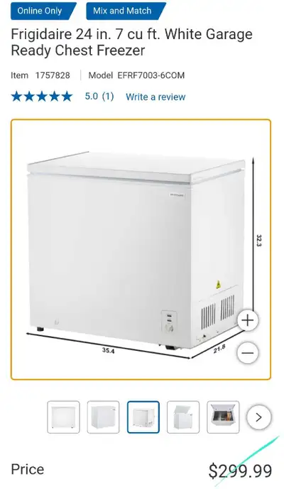 Frigidaire 24 in. 7 cu ft. White Garage Ready Chest Freezer SALE, View more