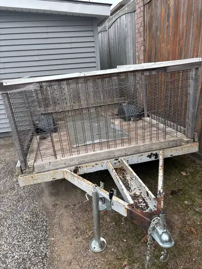 -Homemade trailer -Frame and deck are solid Needs sides. - 12” tires, jack and tongue and chains are...