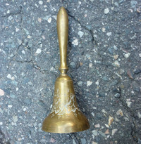 Vintage Brass Hand Cow Bell Marching Band Choir Engraved Designs