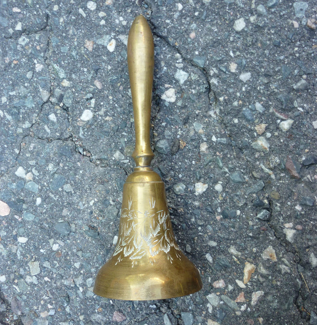 Vintage Brass Hand Cow Bell Marching Band Choir Engraved Designs in Drums & Percussion in Sudbury