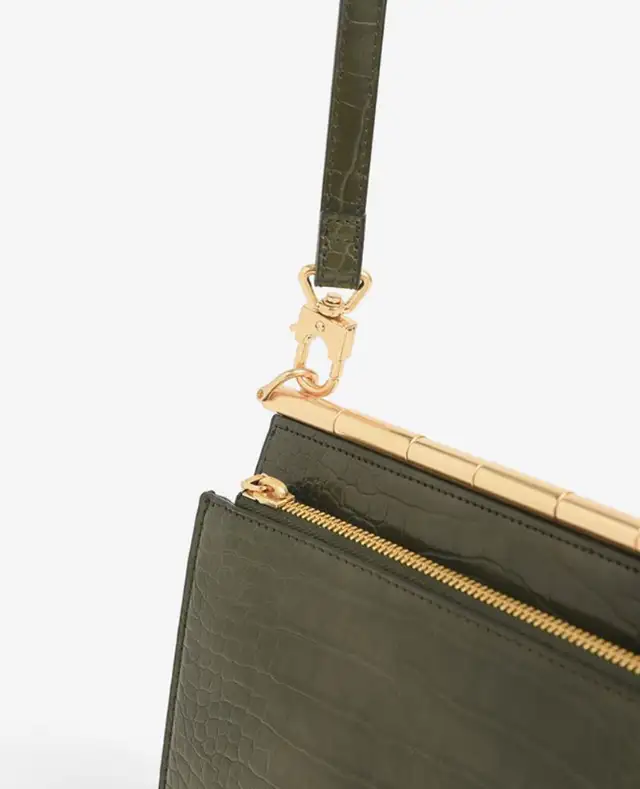 Croc-Effect Angular Crossbody Bag - Olive in Women's - Bags & Wallets in Kitchener / Waterloo - Image 4