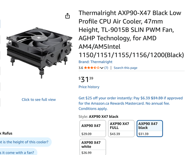 Thermalright AXP90-X47 Black Low Profile CPU Air Cooler, 47mm