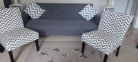 Grey sofa and two chairs