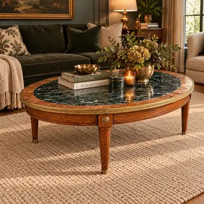 beautiful vintage Louis XVI style green marble table , View more