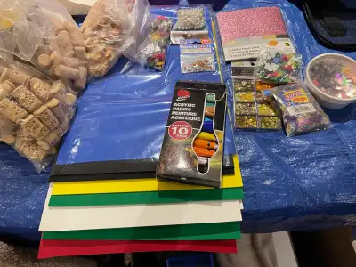 Multiple craft supplies. Acrylic paints - pack of 10. Wine corks. Popsicle sticks. Foamsheets. - 10....