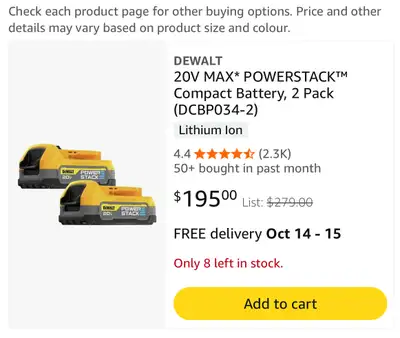 2 pack - Dewalt Power stack 1.7 battery, View more