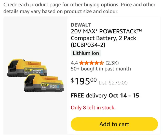 2 pack - Dewalt Power stack 1.7 battery in General Electronics in Kitchener / Waterloo - Image 2