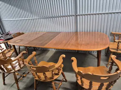 Wooden Dining Room set w/ 6 captain's chairs, View more
