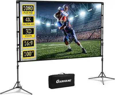 NEW 100" Projector Screen WITH Stand Foldable Portable16:9, HD 4K Double Sided Projection Movie with...