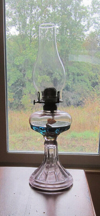 Light Purple Fluted Base Pressed Glass Antique Oil Lamp - Works