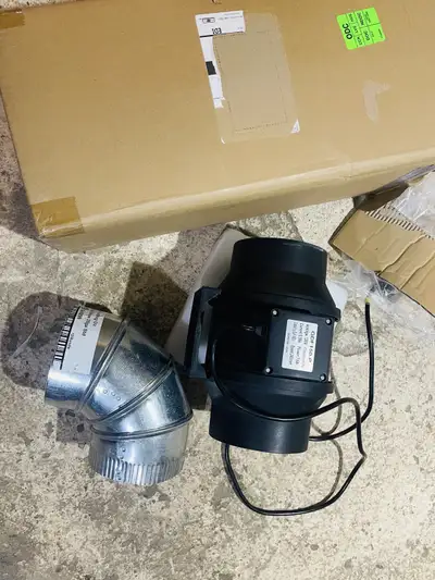 6″ inline Tube Fan Ventilation Flow rate 390 CFM This is an open box item. Come with 6” - 90 degrees...