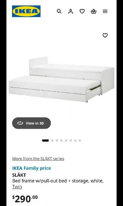 SLÄKTBed frame w/pull-out bed + storage, white, Twin $190, View more