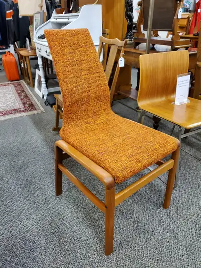 Mid Century Modern upholstered molded plywood teak chair, View more