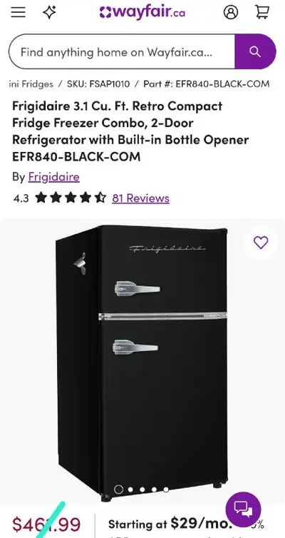 Retro Frigidaire Mini Fridge with Freezer - Small 2 Door Fridge, View more
