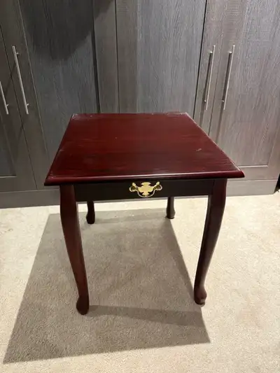 small cherry wood side table with gold accent , View more