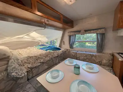 Charming hybrid travel trailer! Everything works! We love this camper!! Sad to see her go but planni...