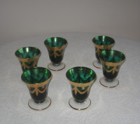 Emerald Green & Gold Murano Glass Wine Goblets $20 each