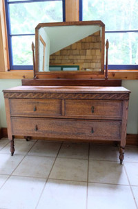 3 Piece Antique Oak Vanity, Dresser, Armoire