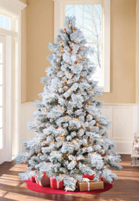 • 7.5 FT •  Flocked Pre-Lit Christmas Tree  