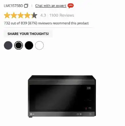 LG LMC1575BD 1.5 Cu. Ft. NeoChef 0153 It's in perfect condition - has only been used very lightly fo...