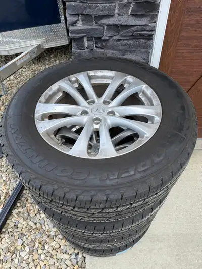 Toyo Open Country tires, size 265/60R18 from Infiniti G37, about 5 years old. Still has the storage...