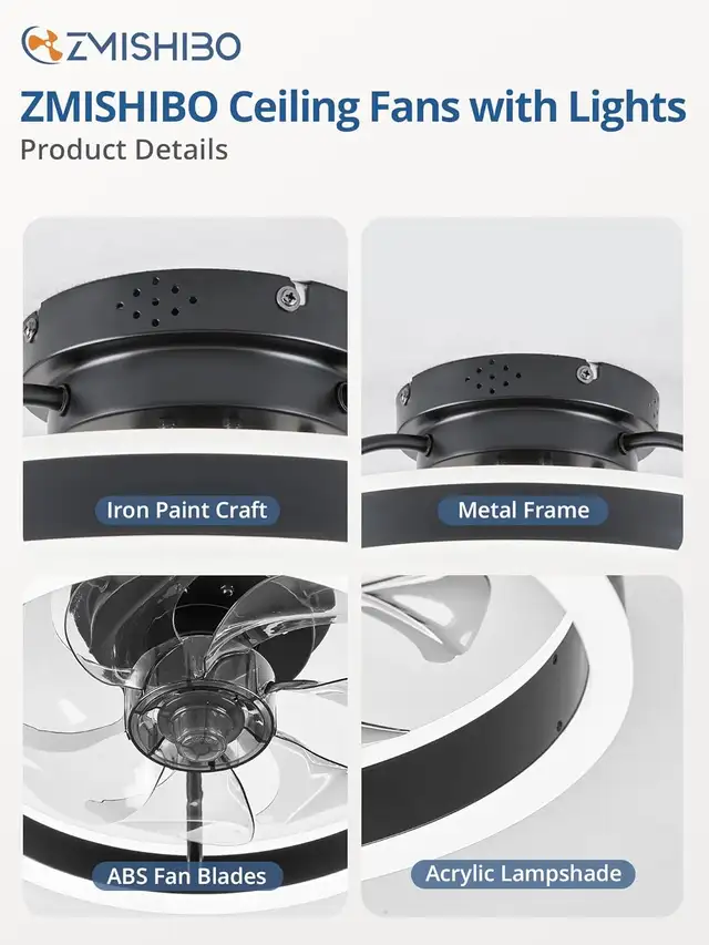 ZMISHIBO Brown Flush Mount Ceiling Fan with LED Light, 6 Speeds, in Indoor Lighting & Fans in Mississauga / Peel Region - Image 5