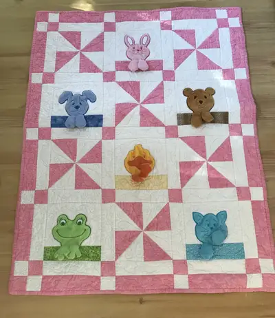 Adorable Handmade Baby Quilt with Soft Animals Bunny, Bear etc, View more