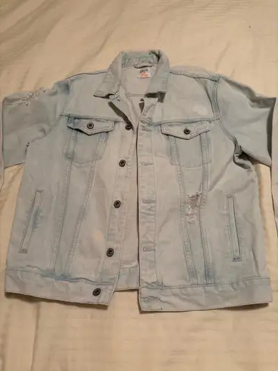 Unisex Light Wash Distressed Denim Jacket, View more