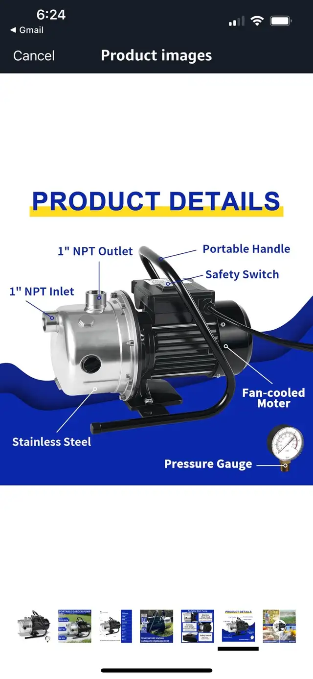 1.2 HP Portable Shallow Well Garden Pump. 6369 in Outdoor Tools & Storage in Windsor Region - Image 3