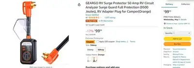 50 amp surge protector. Brand new. Does not fit my 30 amp RV and don't want to use any kind of adapt...