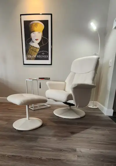 Recliner with Ottoman, White, PU Leather, View more