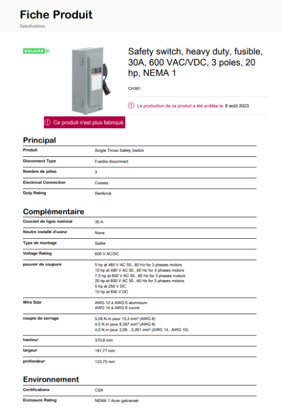 SQUARE D CH361 Safety switch fusible 30A 600VAC/DC 3 Poles 20HP in Electrical in Laval / North Shore - Image 4