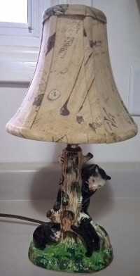 Vintage Japanese Panda Bear and Cubs Ceramic  Bamboo Lamp