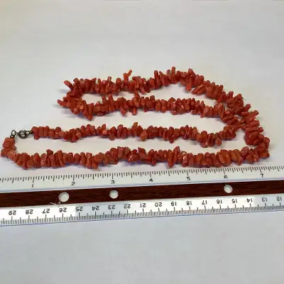 27" Vintage Hawaiian Red Spiny Coral Shells Necklace, View more