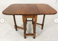 Antique Oak Barley Twist Gateleg Table, Drop Leaf Table