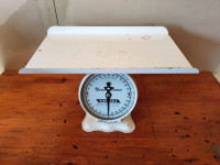 Vintage Antique White Enamel Metal Baby Scale/ Working Condition