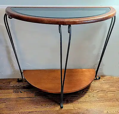 Half-moon Entrance / hallway table (glass-metal-wood), View more