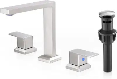 NEUF: Robinet évier salle de bain double poignée Nickel brossé, View more