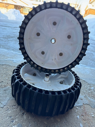 FLAT FREE AIRLESS TIRES. These wheels fit most MTD manufactured snow blowers including Yard-Man , Cu...