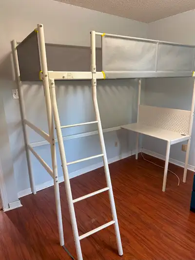 VITVALLoft bed frame with desk top, white/light gray, Twin, View more