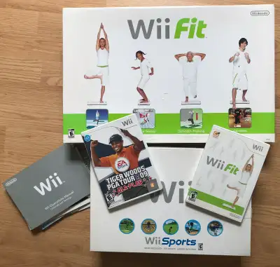 Console et applications Wii Sports et Wii Fit avec toute la documentation et l'emballage d'origine....