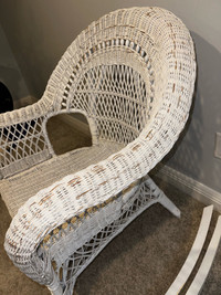 White Vintage Boho Wicker Rocking Chair Indoor/Outdoor Patio