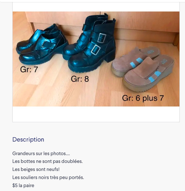 Souliers et bottes pour femme (grandeur 7 / 7-1/2) in Women's - Shoes in Trois-Rivières - Image 2