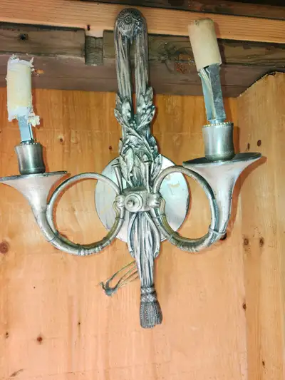 2xTitle: Cool Vintage 70s Silver Horn Wall Sconces -Project Pair, View more