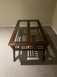 WOODEN COFFEE TABLE WITH GLASS TOP